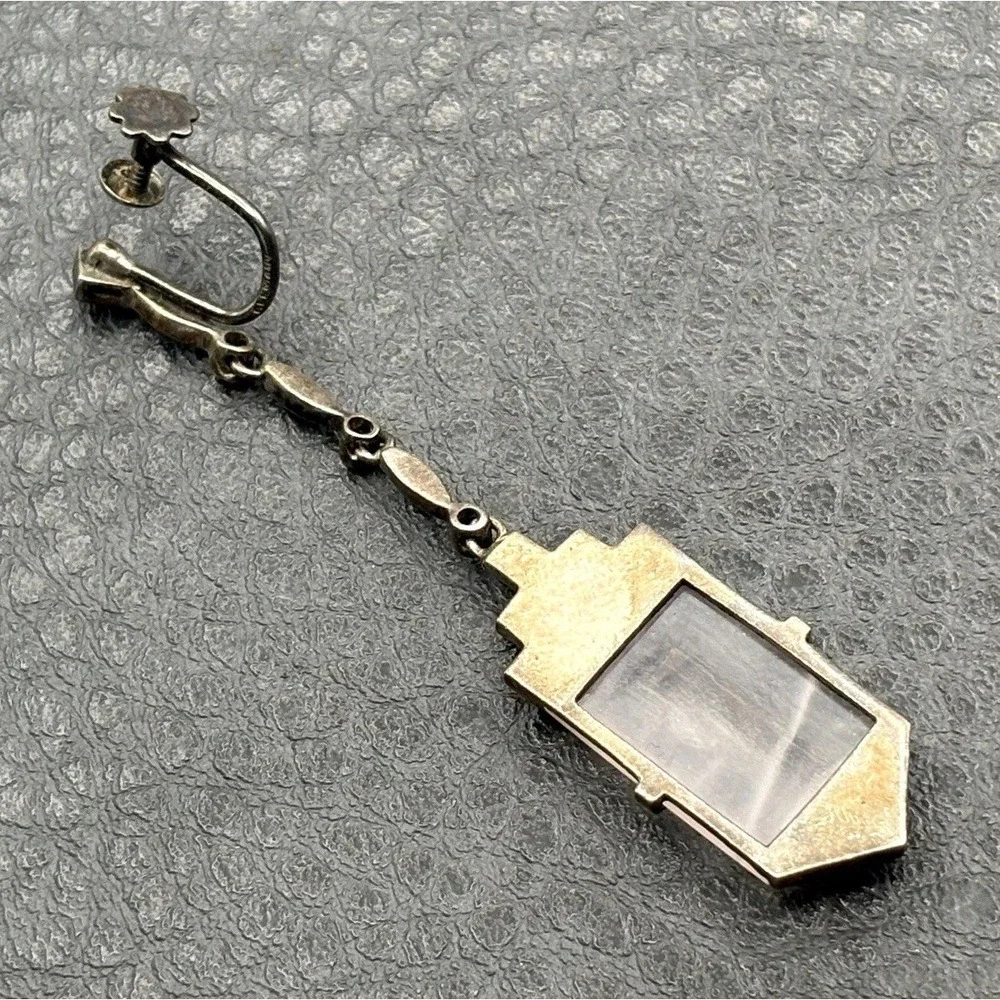 Art Deco Germany Rose Quartz Marcasite Sterling Silver Screw Back Single Earring